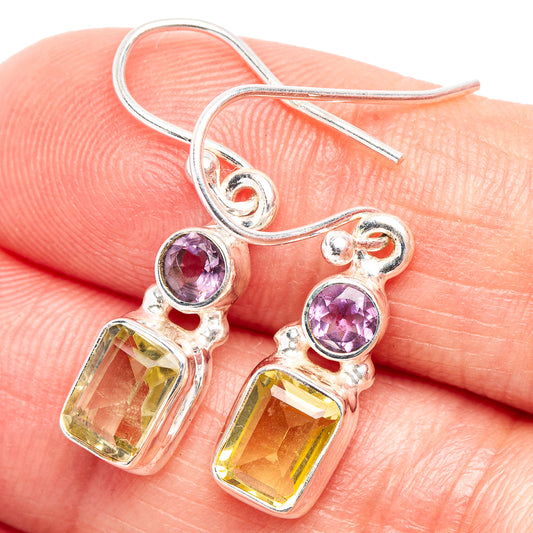 Sterling silver drop earrings with purple amethyst and yellow lemon quartz stones