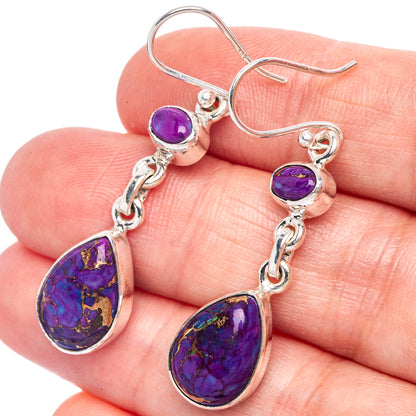 Purple Copper Composite Turquoise Earrings 1 3/4" (925 Sterling Silver) E433321