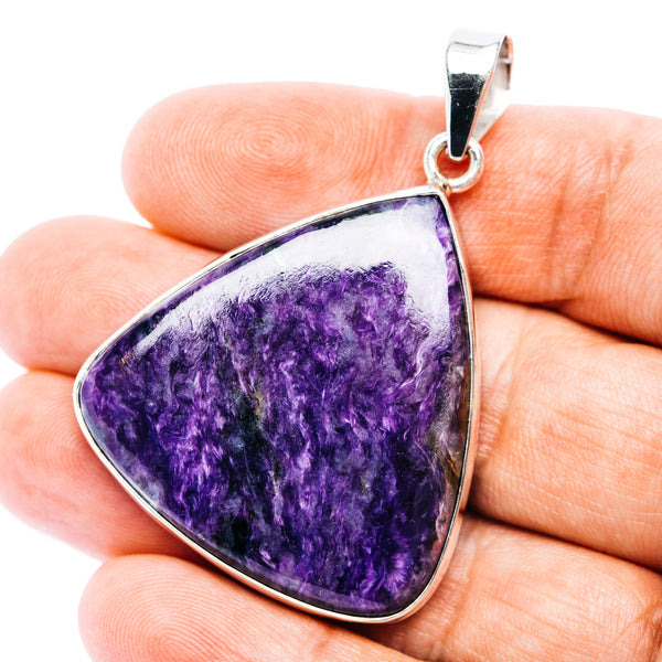 Large Premium Charoite Pendant 2 1/8" (.925 Sterling Silver)