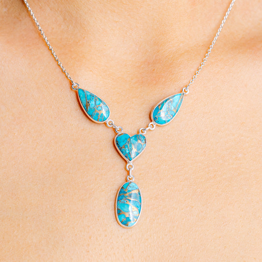 Turquoise heart charm necklace with .925 sterling silver chain