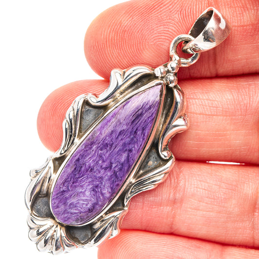 Charoite pendant with purple teardrop stone in .925 sterling silver
