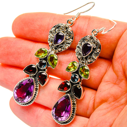 Signature Faceted Amethyst, Tanzanite, Peridot, Garnet, Blue Topaz Earrings 2 5/8" (925 Sterling Silver) EARR431983