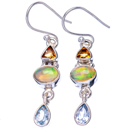 Rare Ethiopian Opal, Citrine, Blue Topaz Earrings 1 1/2" (925 Sterling Silver) E1402