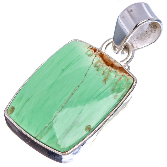 Rectangular green variscite pendant in 925 sterling silver with bail loop and bezel