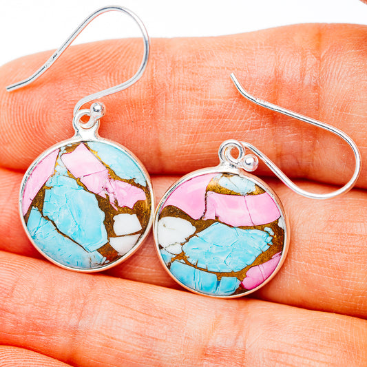 Pink Dahlia Turquoise Earrings 1 3/8" (.925 Sterling Silver)