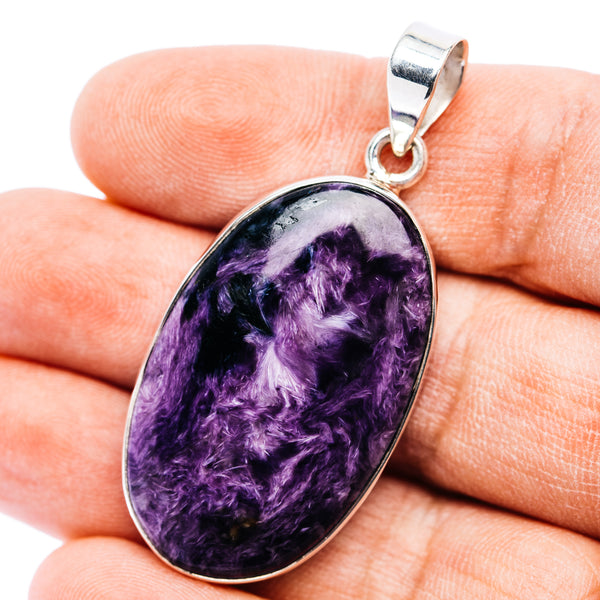 Premium AAA Charoite Pendant 2" (.925 Sterling Silver)