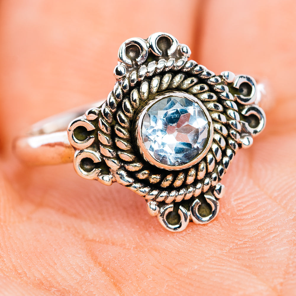 Blue Topaz Filigree Ring Size 7.5 (.925 Sterling Silver)
