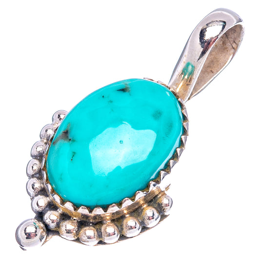 Sterling silver turquoise pendant with oval cabochon, beaded edge, and bail top