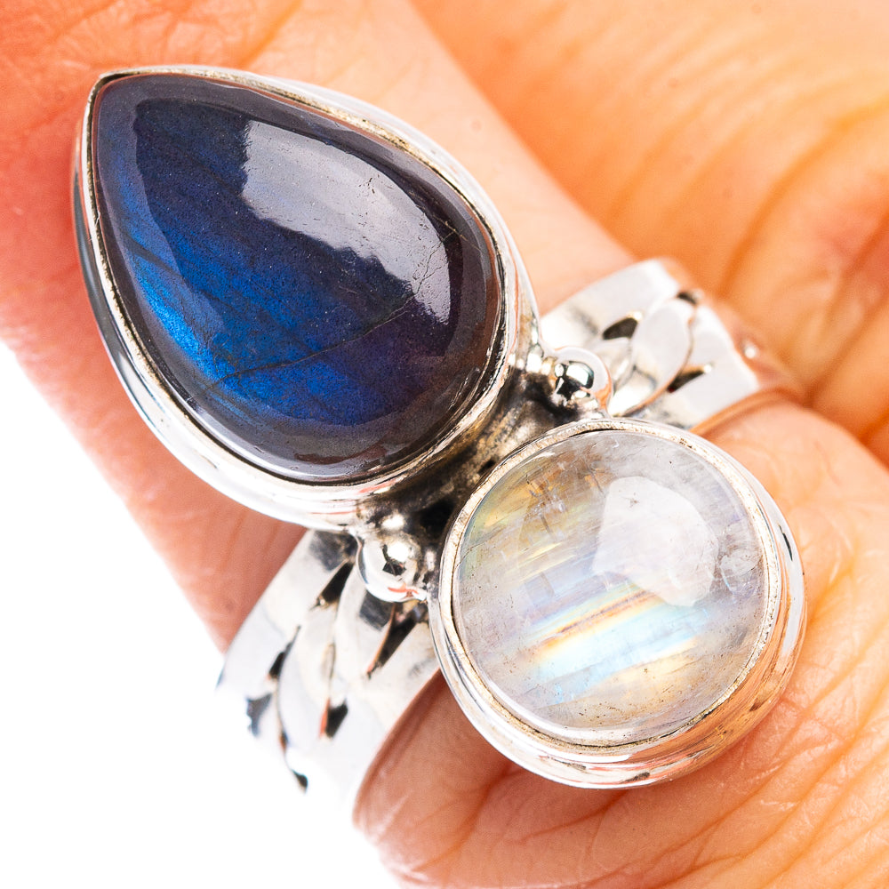 Labradorite, Rainbow Moonstone Ring Size 6.75 (.925 Sterling Silver)