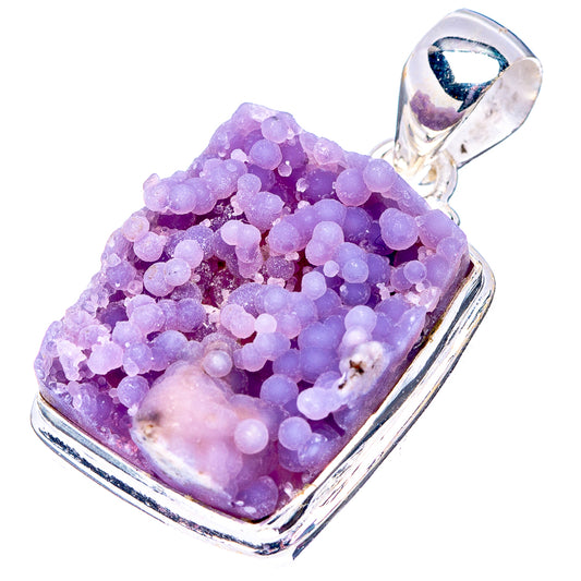 Agate pendant with purple druzy crystal in sterling silver bezel, rectangular design