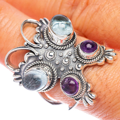 Large Aquamarine, Amethyst Ring Size 9 (925 Sterling Silver) R144801