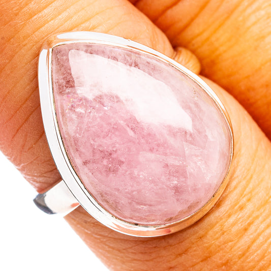 Sterling silver ring with pink pear-shaped gemstone, size 8