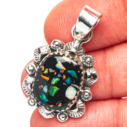 Exclusive Southwestern Style Mosaic Opal Pendant 1 1/4" (.925 Sterling Silver)