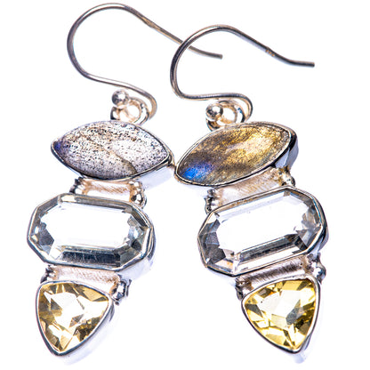 Labradorite, White Quartz, Citrine Earrings 1 5/8" (925 Sterling Silver) E432526