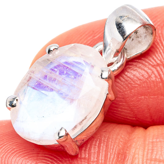 925 sterling silver moonstone pendant with oval faceted rainbow stone and bail