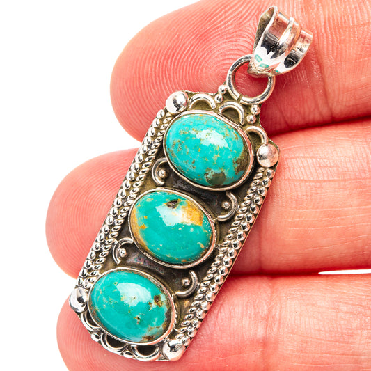 Sterling silver turquoise cabochon pendant with three oval stones and hinged bail