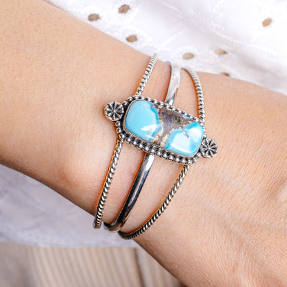 Golden Hills Turquoise Cuff Bracelet Adjustable (.925 Sterling Silver)