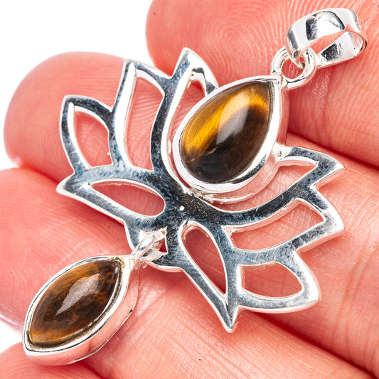 Tiger Eye Lotus Dainty Pendant 1 5/8" (925 Sterling Silver) P43569