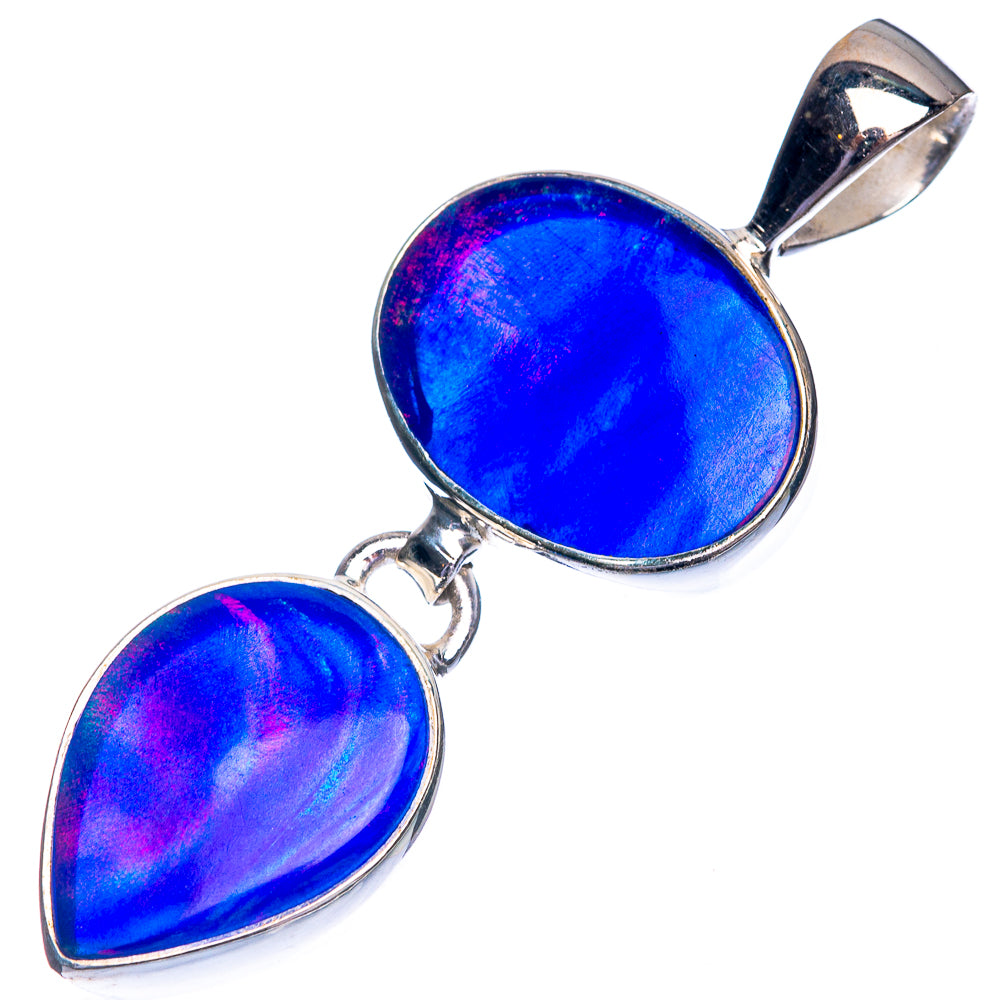 Sterling silver pendant with blue opal cabochons, round top and teardrop bottom