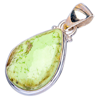 Chrysoprase teardrop pendant in .925 sterling silver with green lemon stone