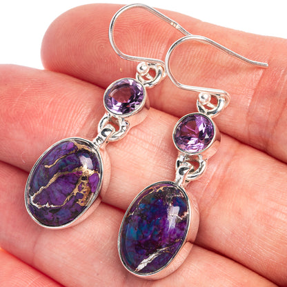 Purple Copper Composite Turquoise, Amethyst Earrings 1 5/8" (925 Sterling Silver) E433036