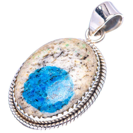 Oval azurite pendant in .925 sterling silver with textured rope bezel and blue stone