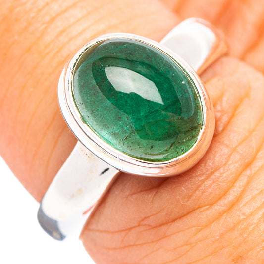 Sterling silver emerald ring with oval green cabochon, size 7
