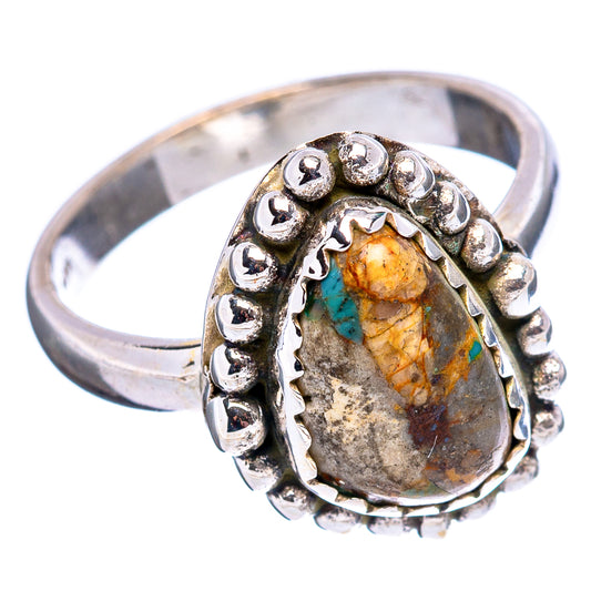 Sterling silver ring with oval turquoise stone and raised beadwork, size 6