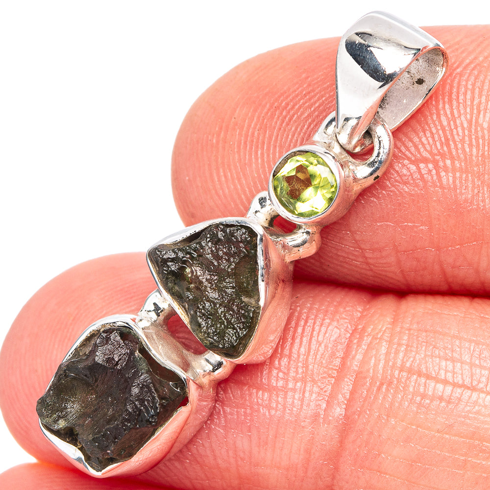 Moldavite, Peridot Pendant 1 1/4" (.925 Sterling Silver)