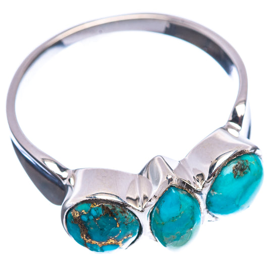 Sterling silver turquoise ring with three oval cabochon stones, size 8