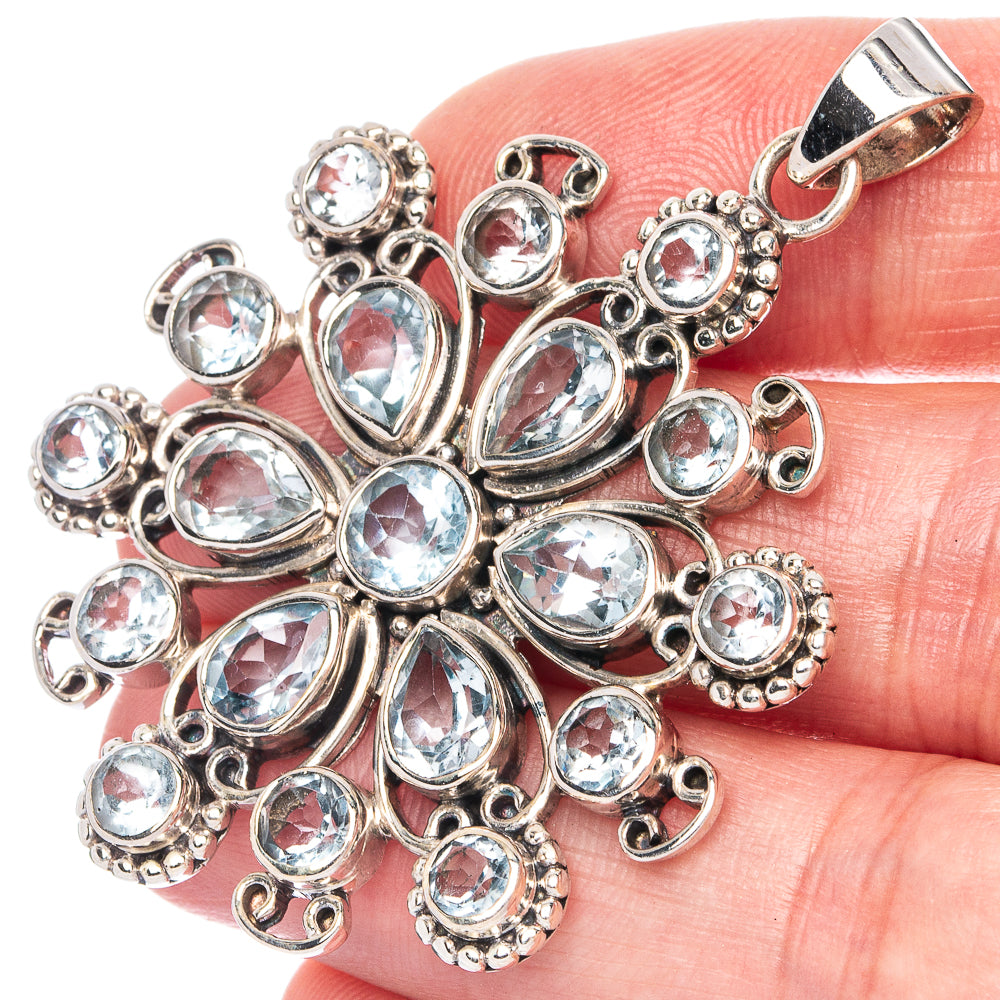 Blue Topaz 2 1/8" Pendant (925 Sterling Silver) P40015