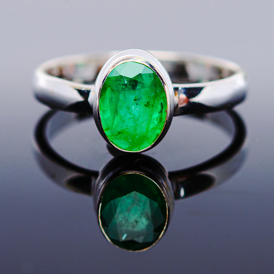 1ct Premium Zambian Emerald Ring Size 6.5 (.925 Sterling Silver)