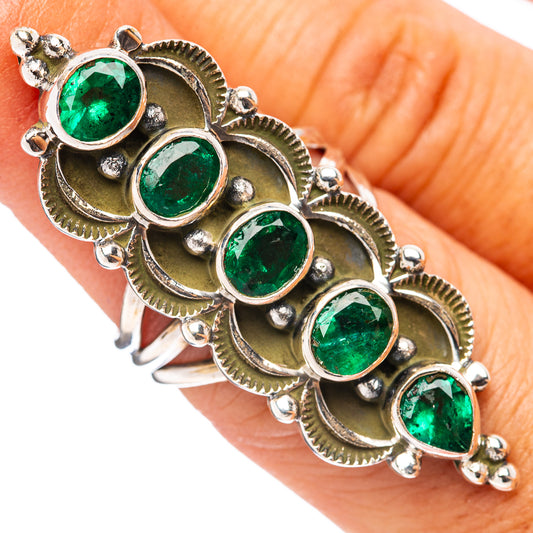 Faceted emerald ring with five green oval stones in .925 sterling silver