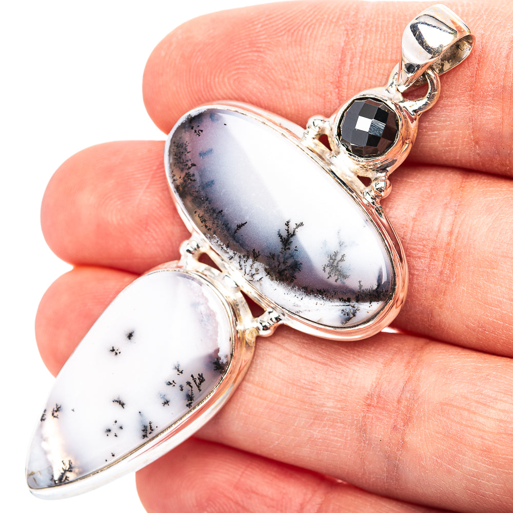 Premium Dendritic Opal, Black Spinel Pendant 2 5/8" (.925 Sterling Silver)