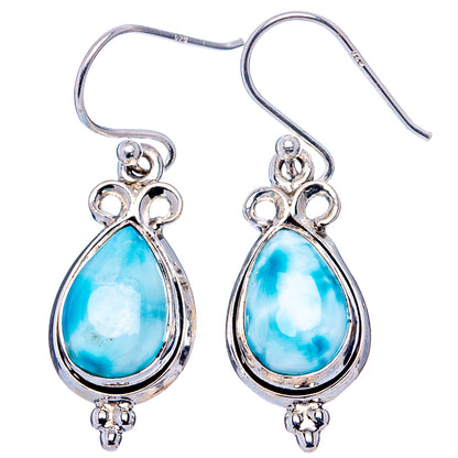 Rare Larimar Earrings 1 3/8" (.925 Sterling Silver)