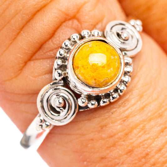 Sterling silver jasper ring, size 9.5, oval yellow stone with swirl settings