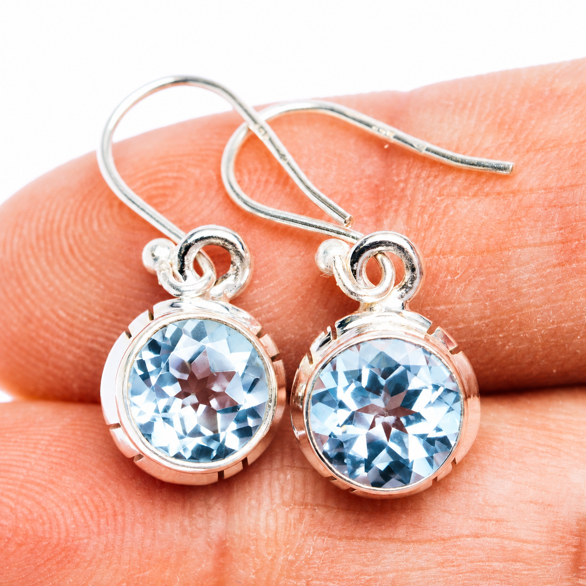 Blue Topaz Earrings 1 1/8" (.925 Sterling Silver)
