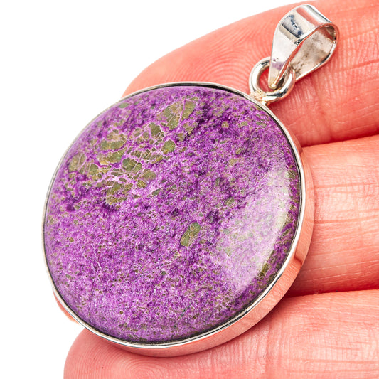 Oval purpurite pendant with purple stone in .925 sterling silver bezel and bail loop