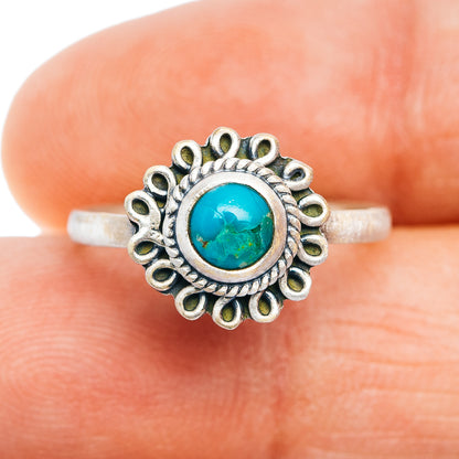 Southwestern turquoise cabochon sterling silver ring, size 6, sunburst bezel