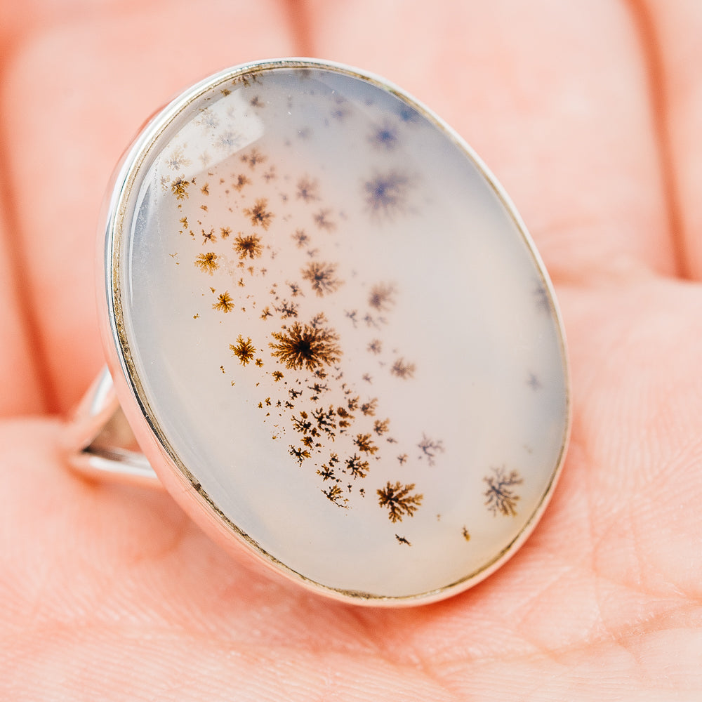Premium Scenic Dendritic Agate Ring Size 9.5 (.925 Sterling Silver)