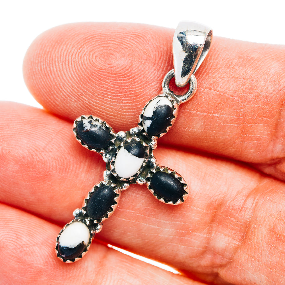Southwestern Style White Buffalo Turquoise Cross Pendant 1 5/8" (.925 Sterling Silver)
