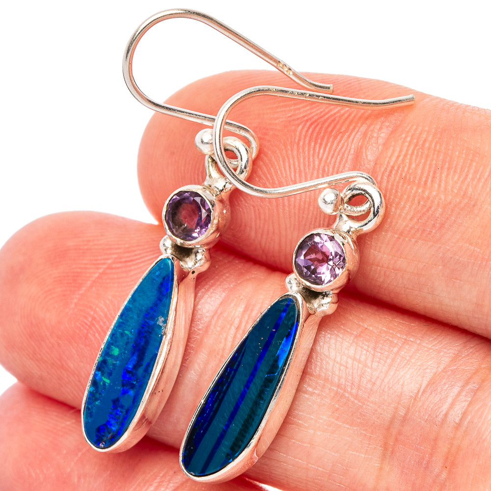 Rare Doublet Opal, Amethyst Earrings 1 1/2" (925 Sterling Silver) E2618