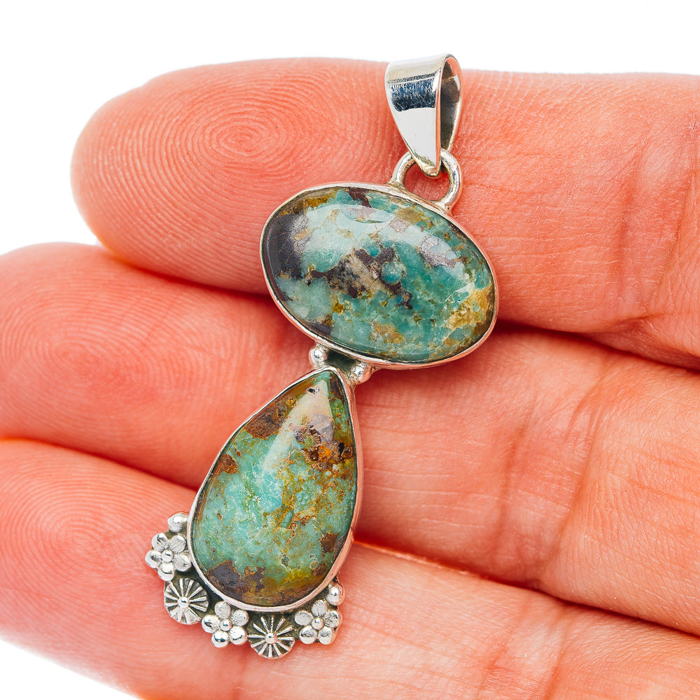 Exclusive Southwestern Style Manassa Turquoise Pendant 1 5/8" (.925 Sterling Silver)
