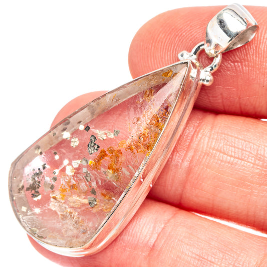 Marcasite-in-quartz teardrop pendant, .925 sterling silver bezel, translucent pink stone