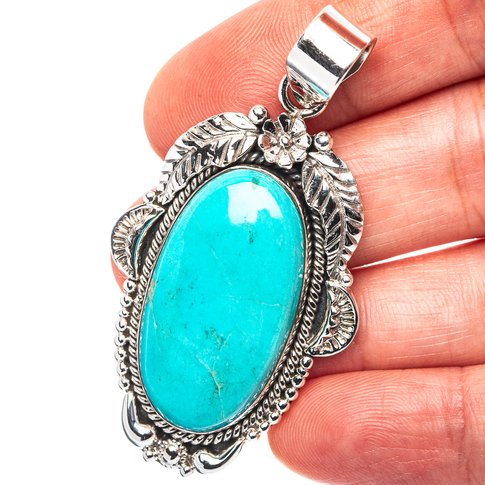 Exclusive Southwestern Style Kingman Turquoise Pendant 2 1/8" (.925 Sterling Silver)