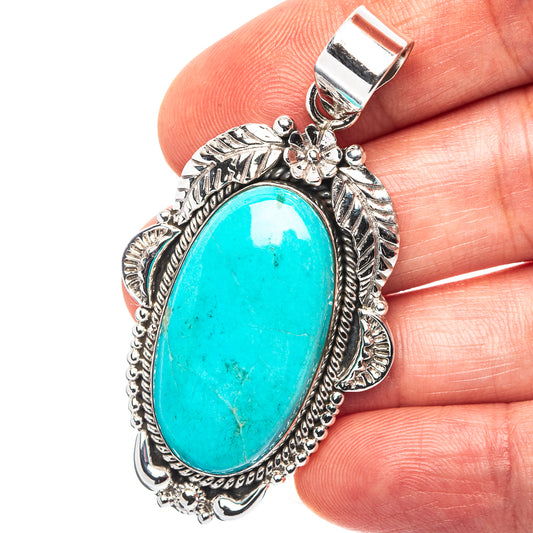 Exclusive Southwestern Style Kingman Turquoise Pendant 2 1/8" (.925 Sterling Silver)