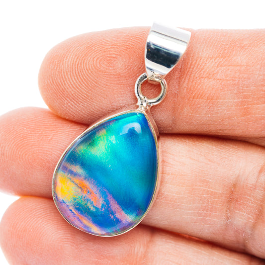 Sterling silver teardrop opal pendant with blue-green-purple iridescent center