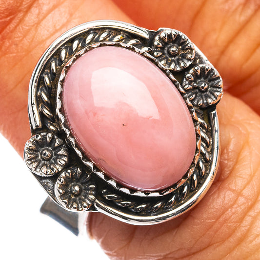 Exclusive Southwestern Style Pink Opal Ring Size 6 Adjustable (.925 Sterling Silver)