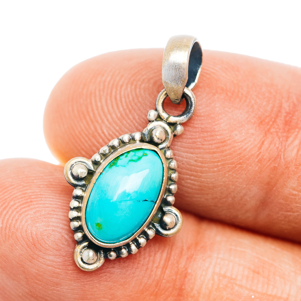 Southwestern Style Kingman Turquoise Pendant 1" (.925 Sterling Silver)