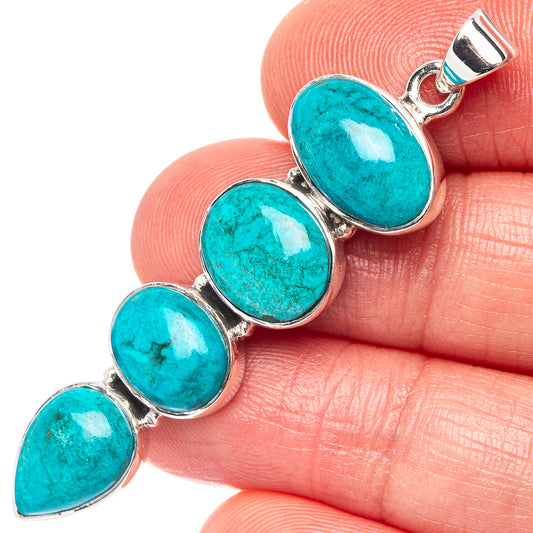 Turquoise chrysocolla pendant with oval stones in .925 sterling silver setting